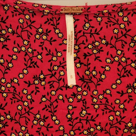 Free People Clara Red Floral Mini Tunic with White & Yellow Blooms Size Small - Picture 8 of 10